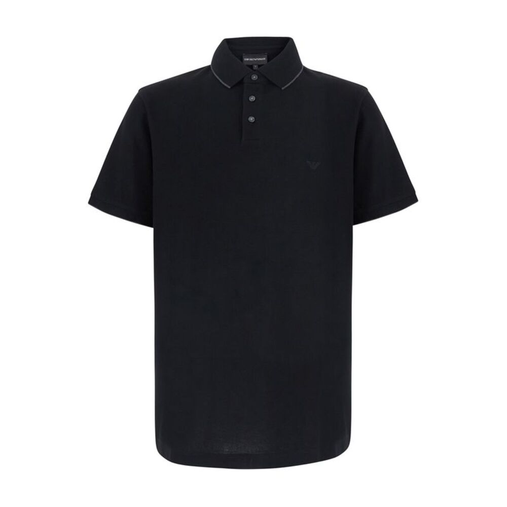 Emporio Armani Men Black Cotton Short Sleeve Polo With Collar For Men